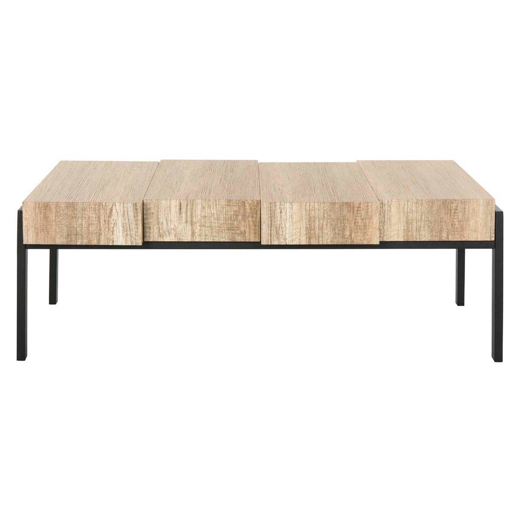 Safavieh Alexander Rectangular Contemporary Rustic Coffee Table - Multi Brown/Black Metal Legs