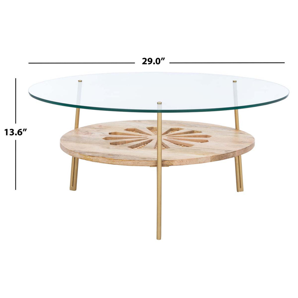 Safavieh Flora Round Coffee Table - Natural/Brass