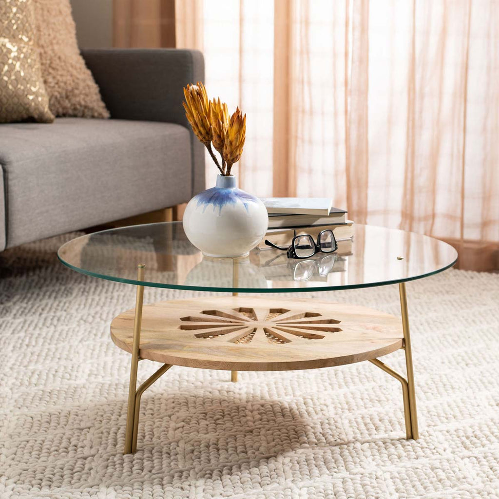 Safavieh Flora Round Coffee Table - Natural/Brass