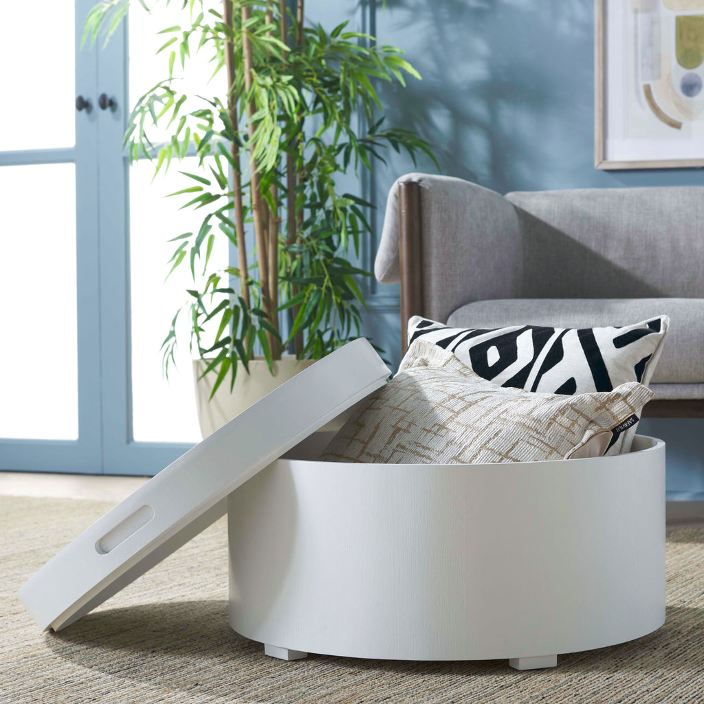 Safavieh Rafaela Round Tray Top Coffee Table With Storage - White