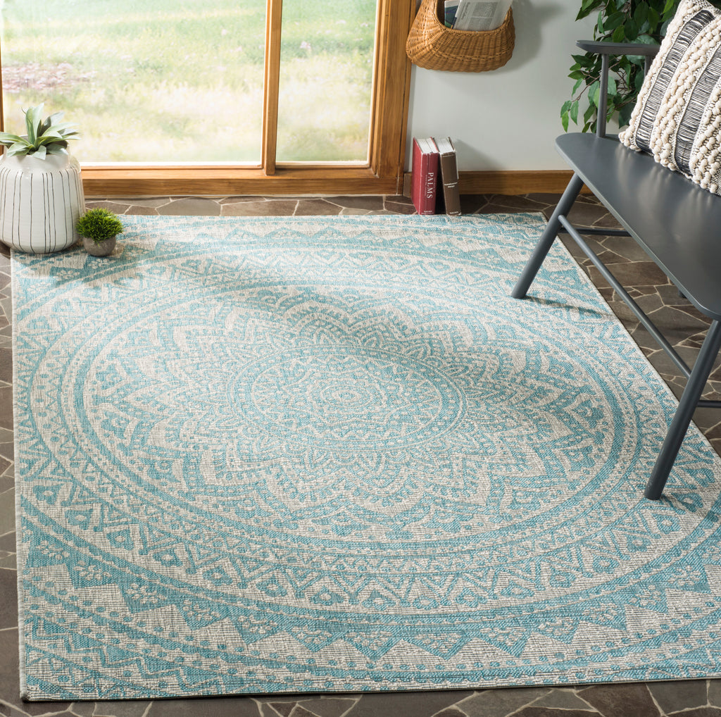 Safavieh Courtyard Rug Collection CY8734-37112 - Light Grey / Aqua