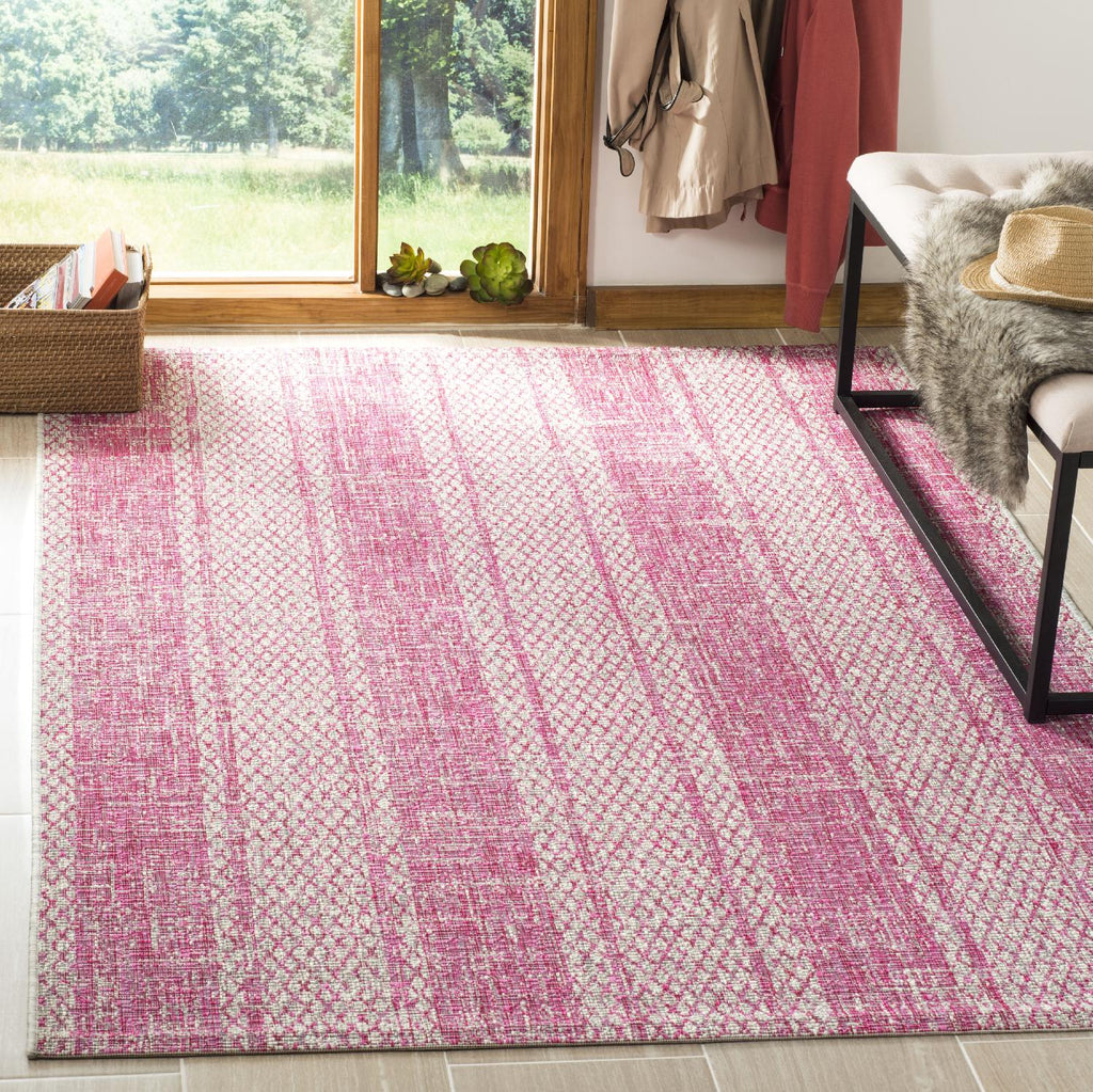 Contemporary Accent Rug, CY8736-39712, 60 X 109 cm in Light Grey / Fuchsia