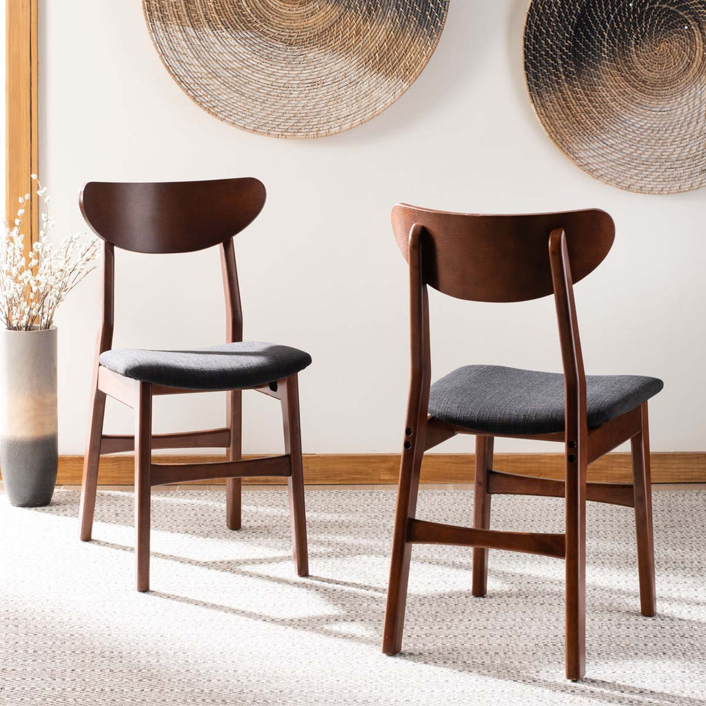 Safavieh Lucca Retro Dining Chair-Walnut/Black Cushion (Set of 2)