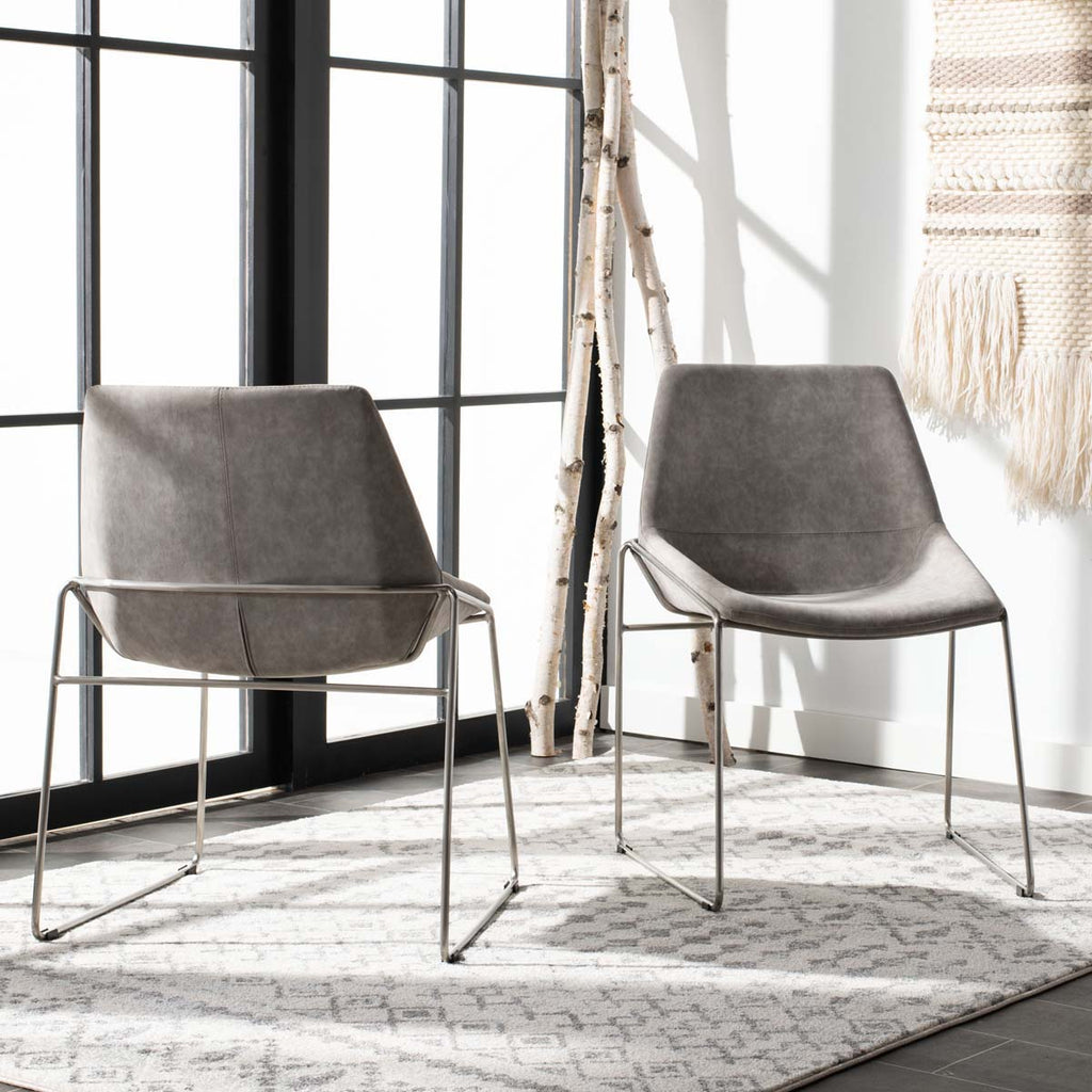 Safavieh Alexis Mid Century Dining Chair-Stone Grey Pu/Silver (Set of 2)