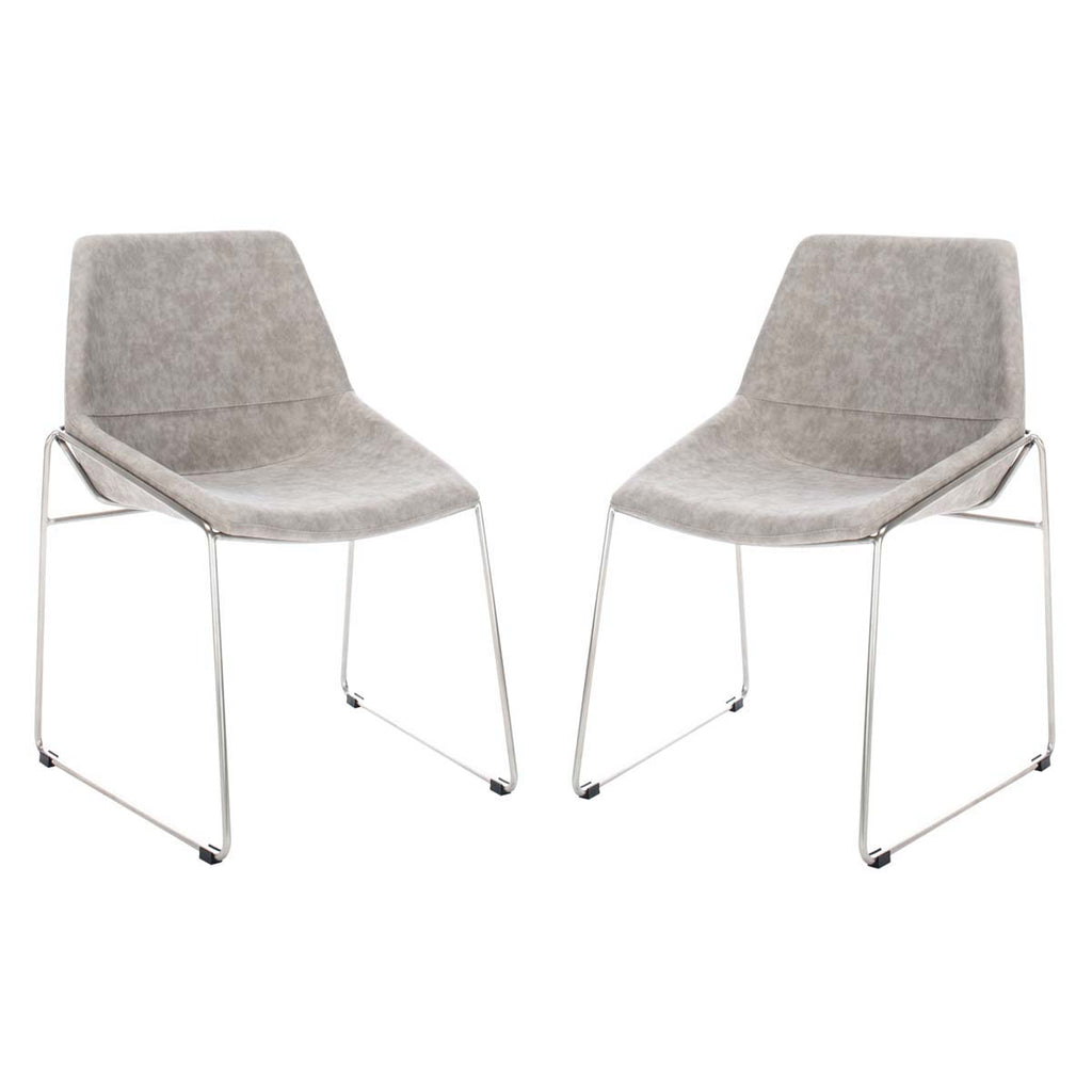 Safavieh Alexis Mid Century Dining Chair-Stone Grey Pu/Silver (Set of 2)