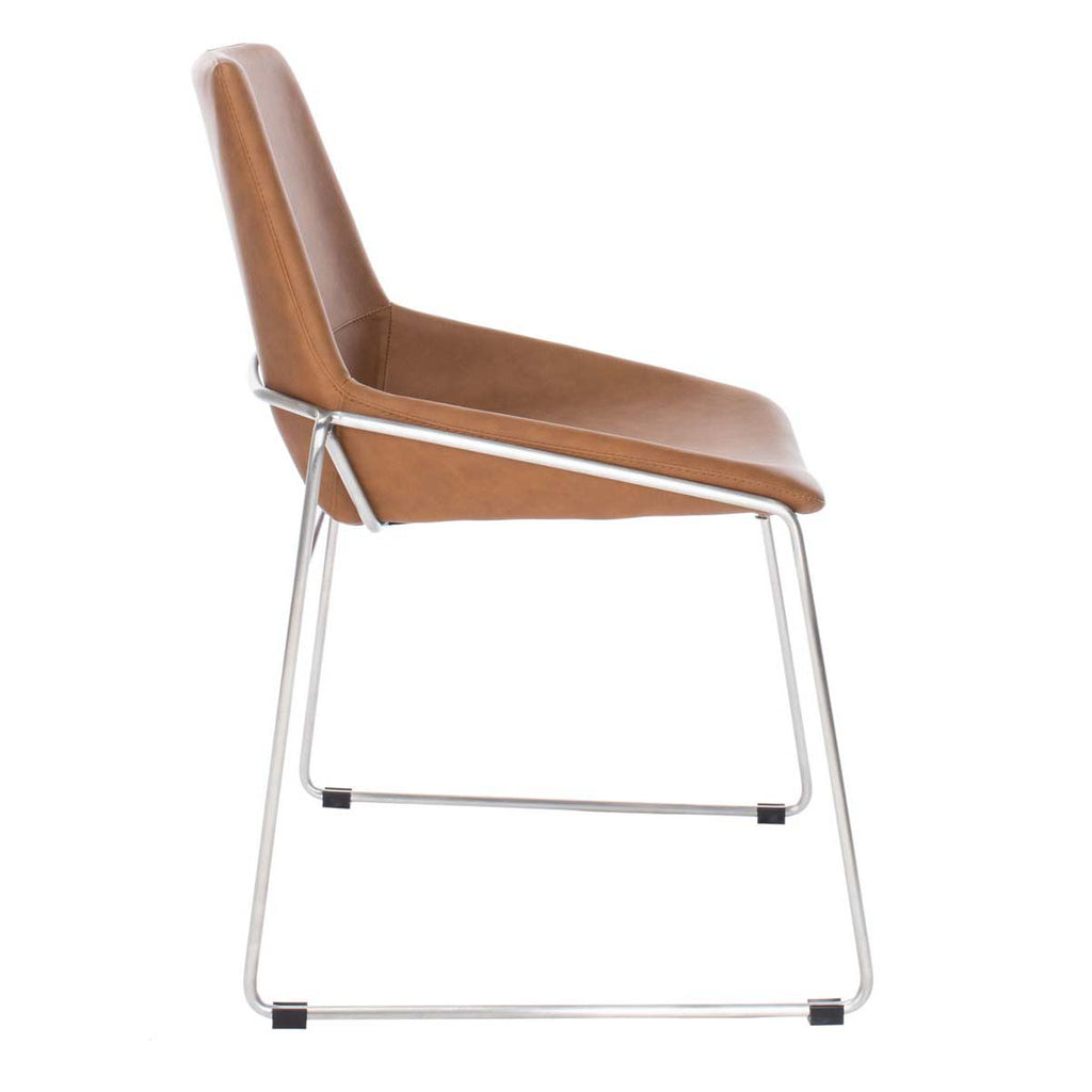 Safavieh Alexis Mid Century Dining Chair-Cigar Brown Pu/Silver (Set of 2)