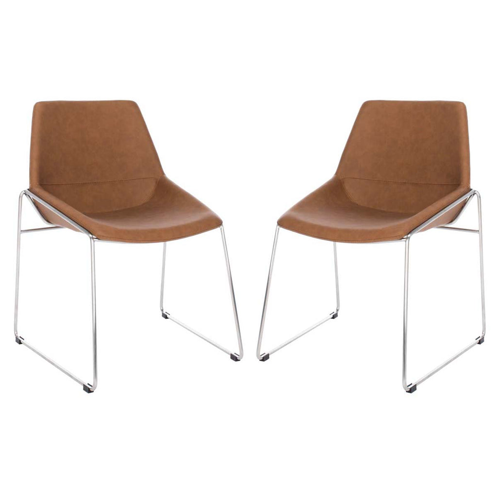 Safavieh Alexis Mid Century Dining Chair-Cigar Brown Pu/Silver (Set of 2)