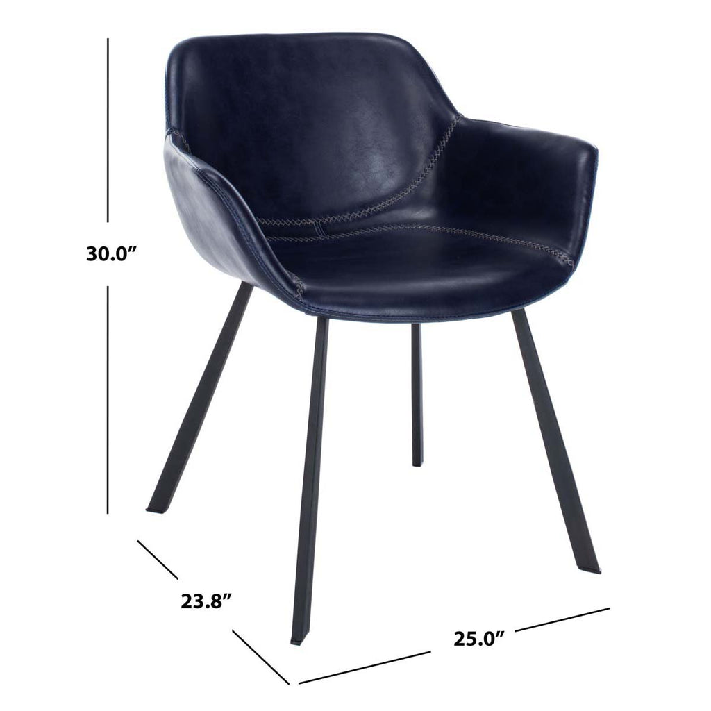 Safavieh Arlo Mid Century Dining Chair-Midnight Blue Pu/Black (Set of 2)