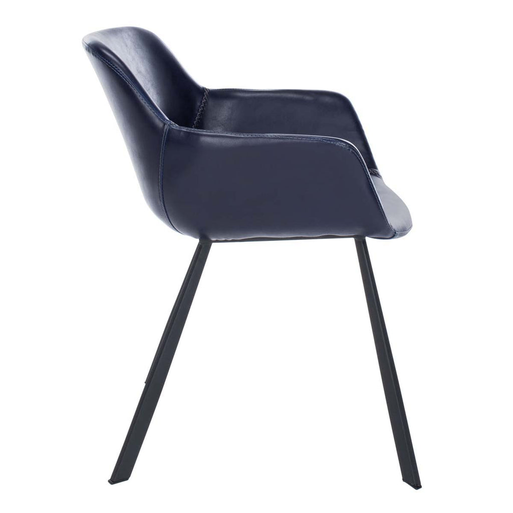 Safavieh Arlo Mid Century Dining Chair-Midnight Blue Pu/Black (Set of 2)