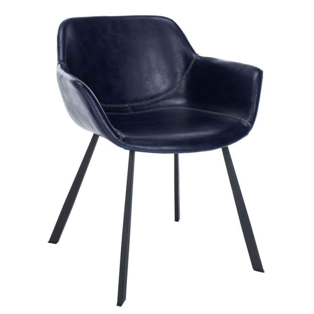 Safavieh Arlo Mid Century Dining Chair-Midnight Blue Pu/Black (Set of 2)