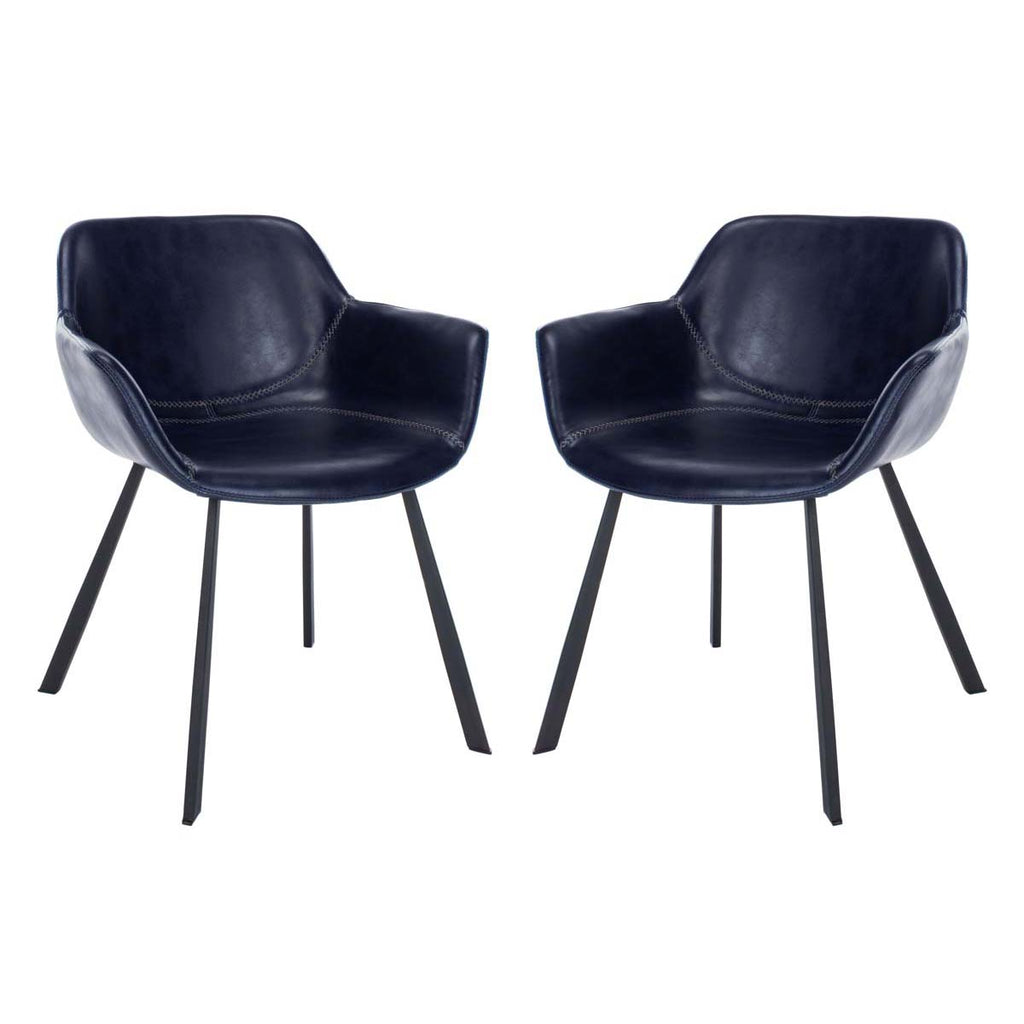 Safavieh Arlo Mid Century Dining Chair-Midnight Blue Pu/Black (Set of 2)