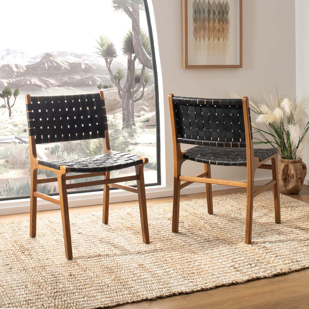 Safavieh Taika Woven Leather Dining Chair-Black/Natural (Set of 2)