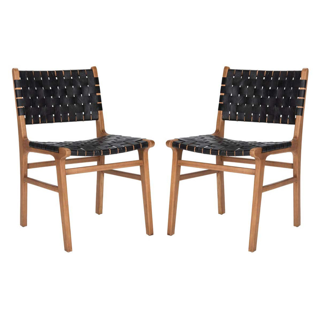 Safavieh Taika Woven Leather Dining Chair-Black/Natural (Set of 2)