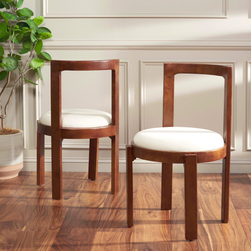 Safavieh Estes Round Dining Chair (Set of 2) - Walnut / White