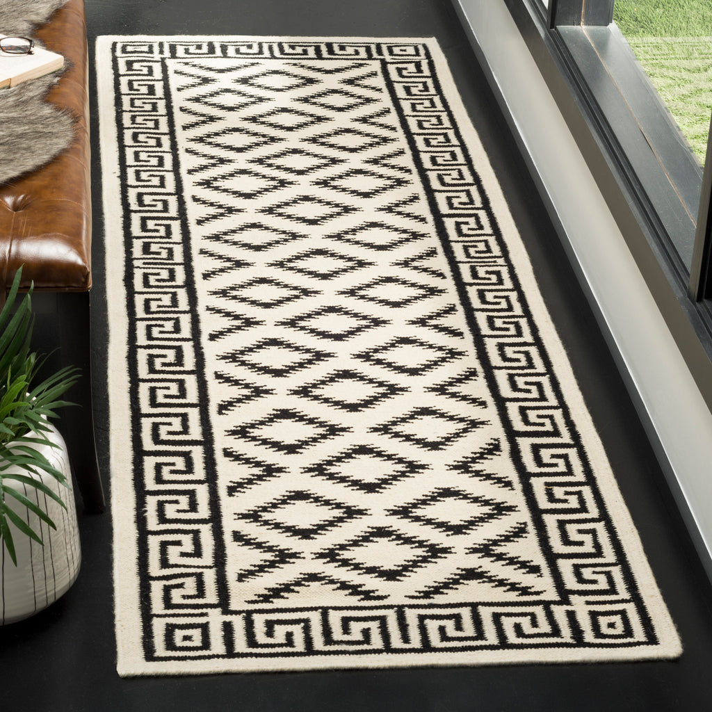 Flatweave Runner Rug, DHU411A, 62 X 240 cm in Ivory / Black