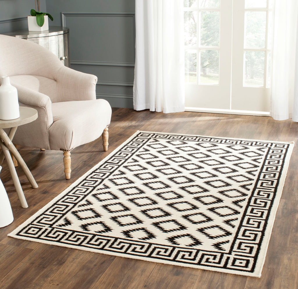 Flatweave Area Rug, DHU411A, 120 X 180 cm in Ivory / Black