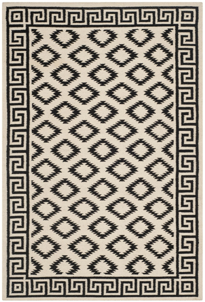 Flatweave Area Rug, DHU411A, 120 X 180 cm in Ivory / Black