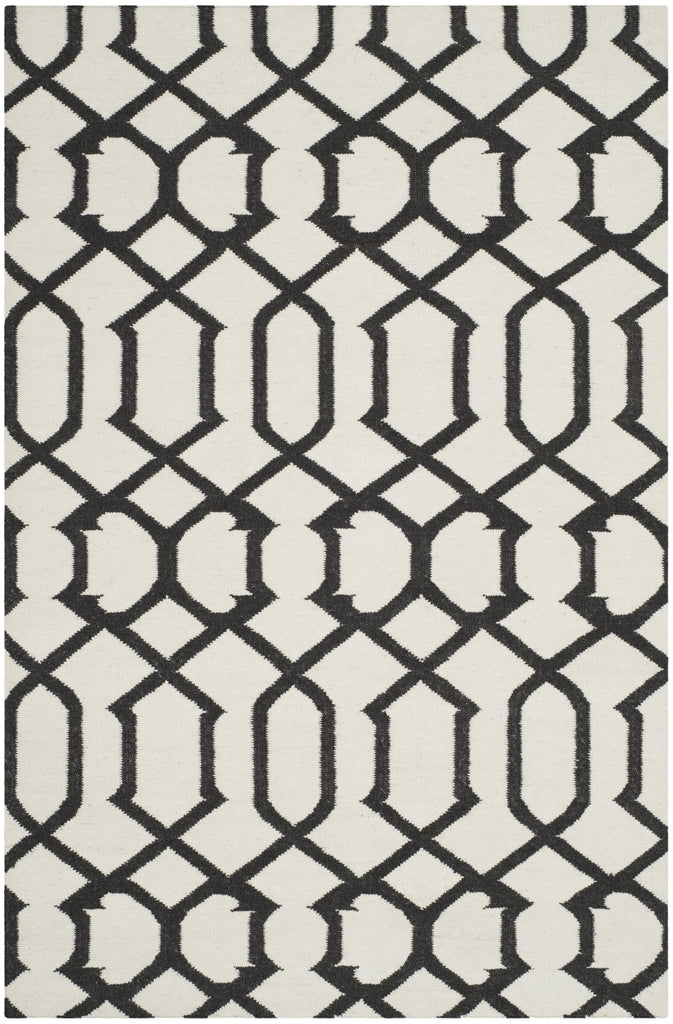 Flatweave Area Rug, DHU753D, 90 X 150 cm in Ivory / Charcoal