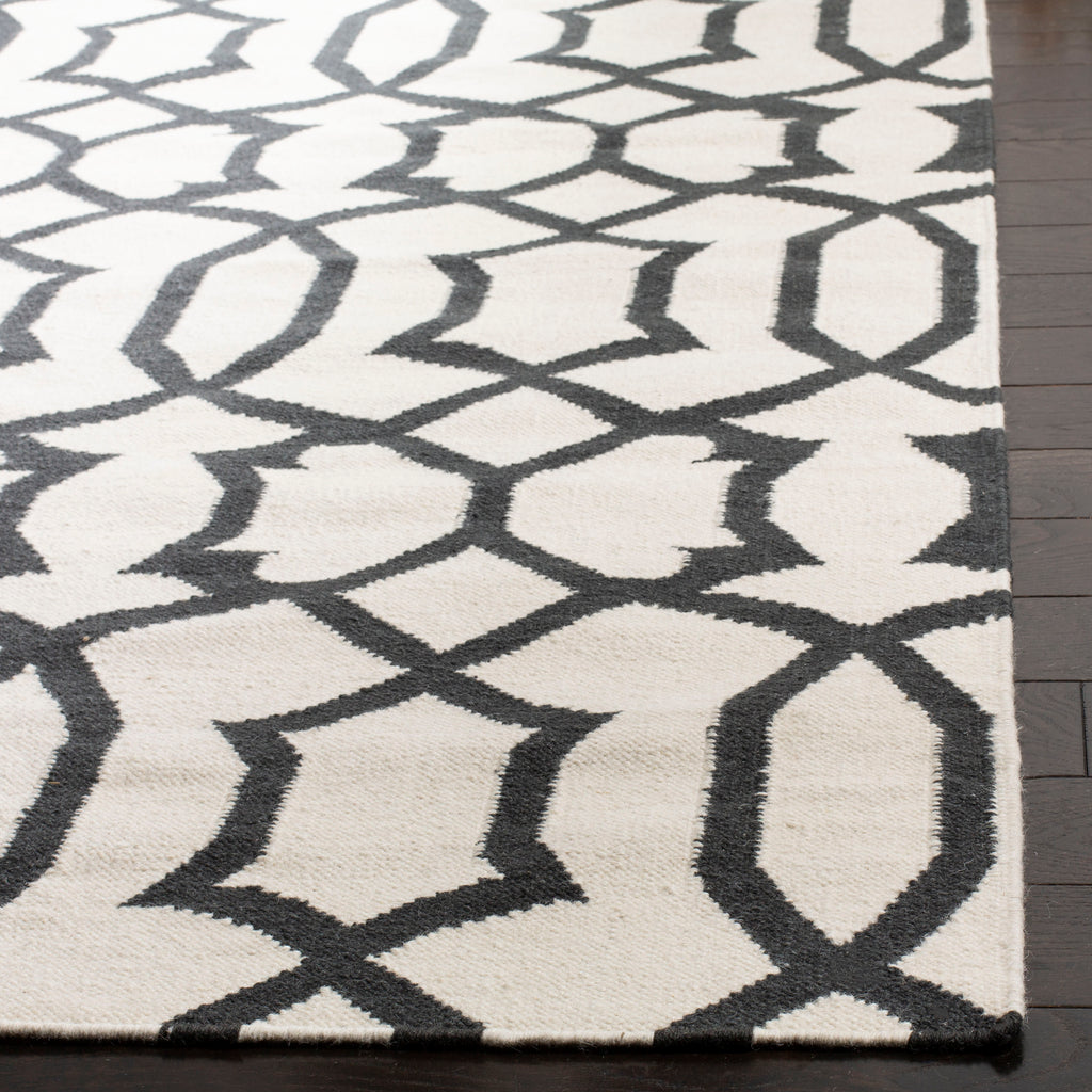 Flatweave Area Rug, DHU753D, 90 X 150 cm in Ivory / Charcoal