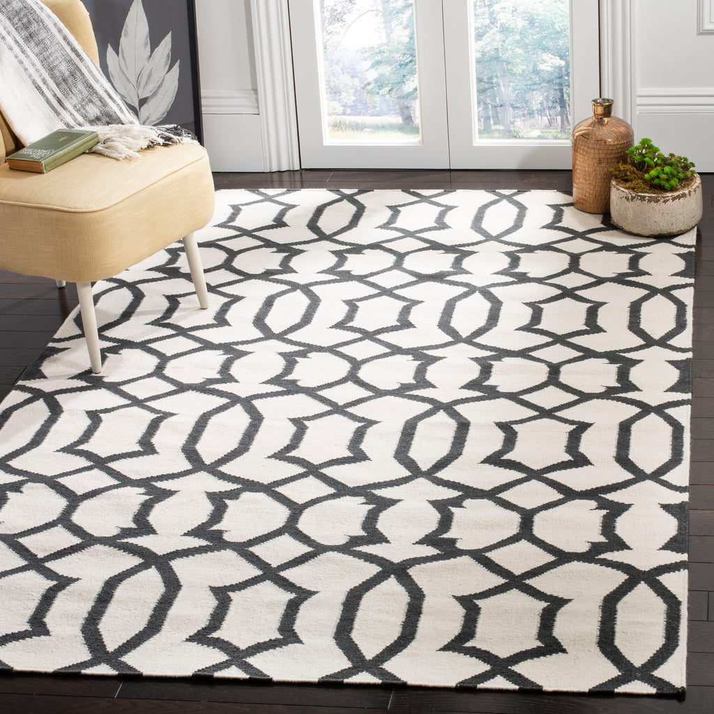 Flatweave Area Rug, DHU753D, 90 X 150 cm in Ivory / Charcoal