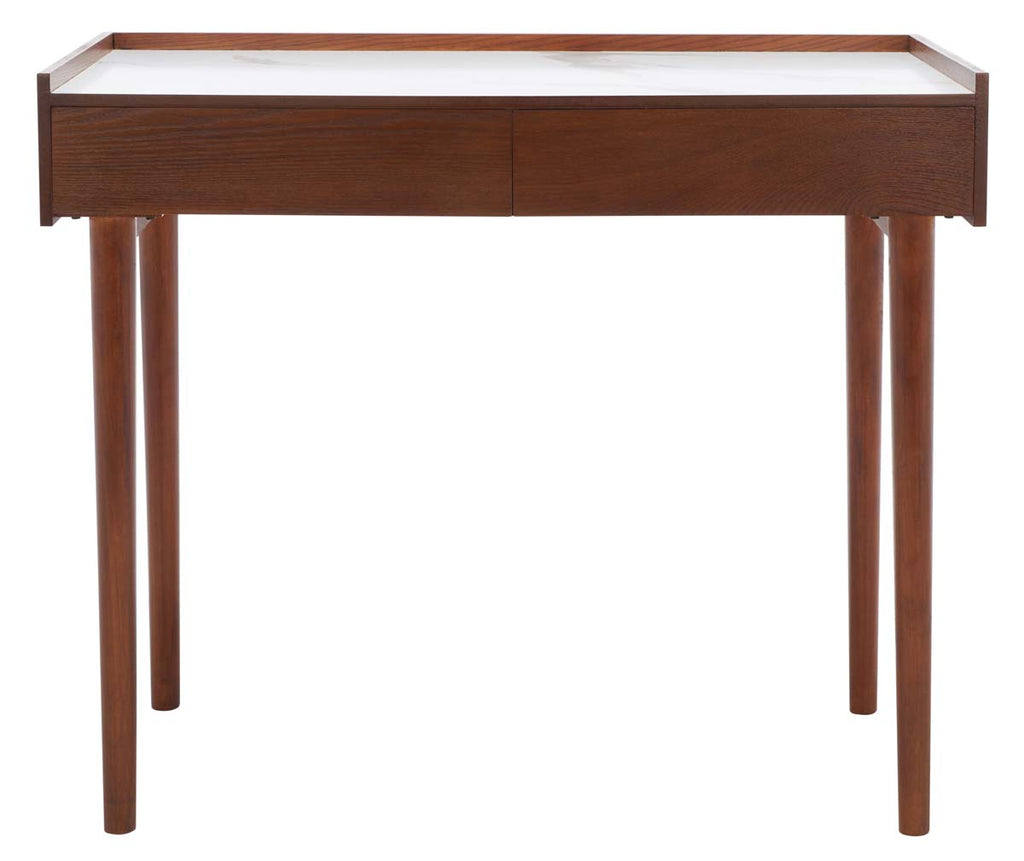 Safavieh Henley 2 Drawer Desk - White Marble / Brown