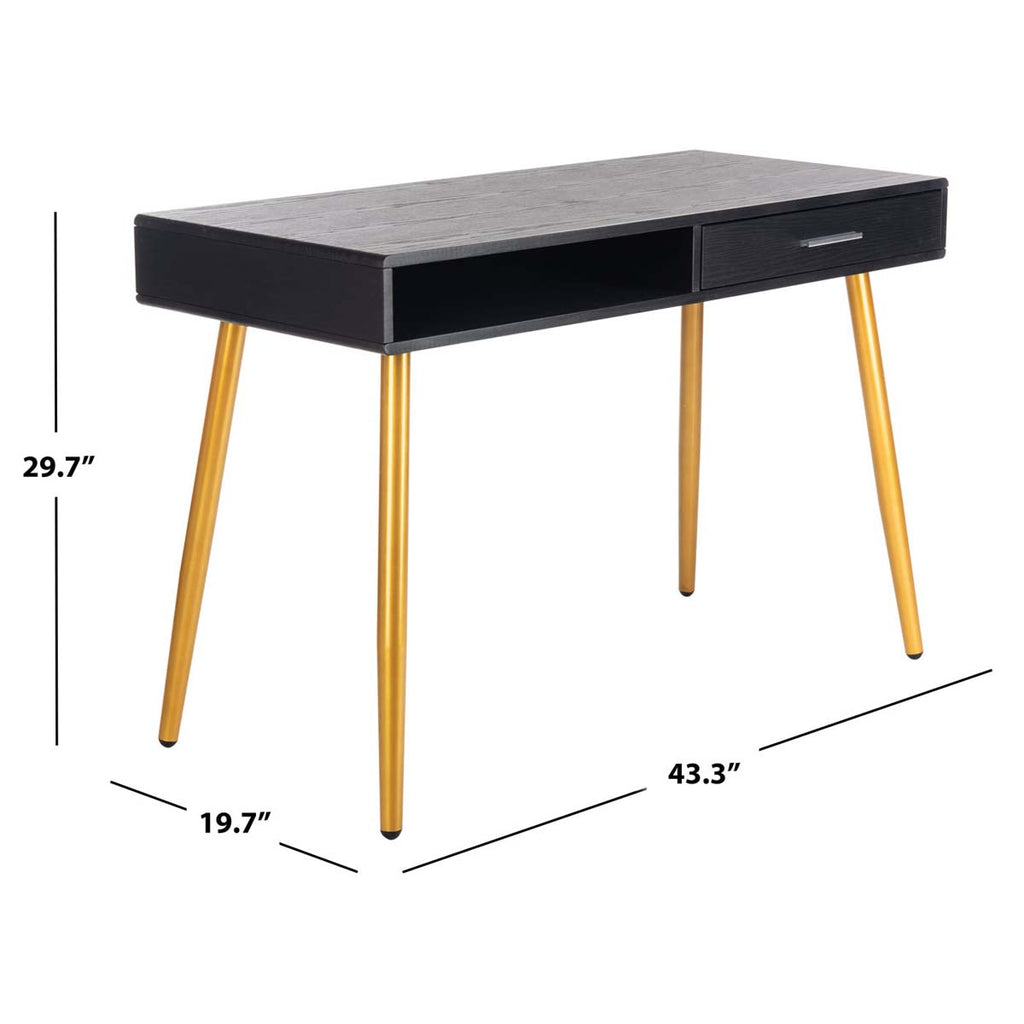 Safavieh Jorja 1 Drawer 1 Shelf Desk - Black/Gold