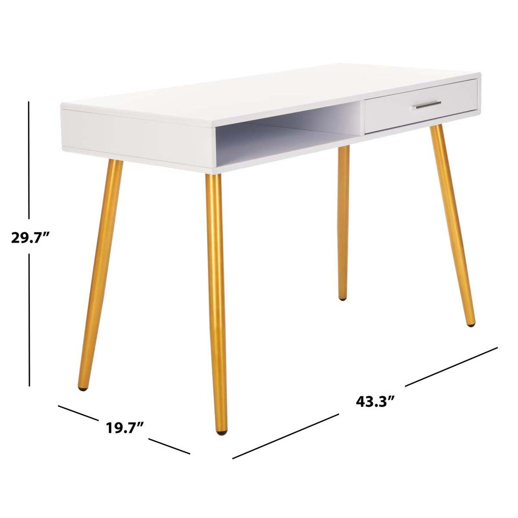 Safavieh Jorja 1 Drawer 1 Shelf Desk - White/Gold