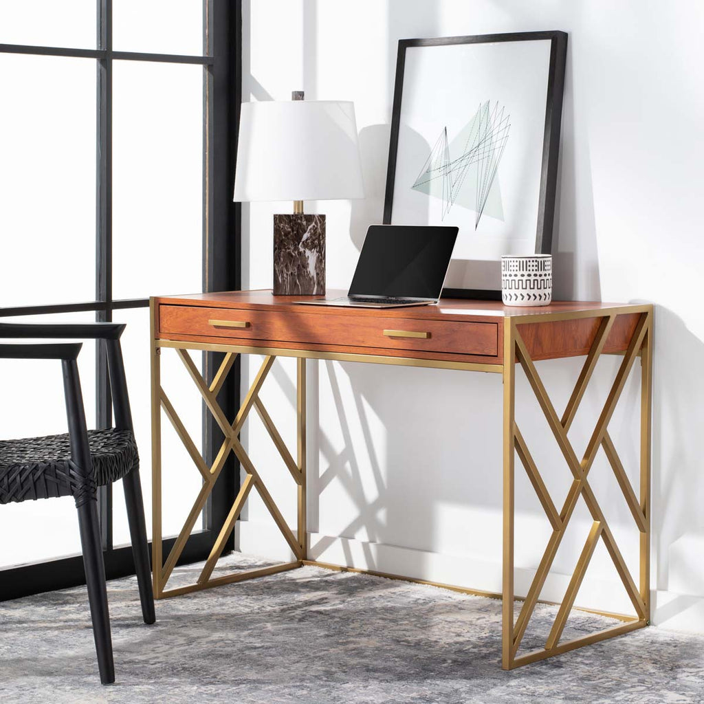 Safavieh Elaine 1 Drawer Desk - Natural/Gold