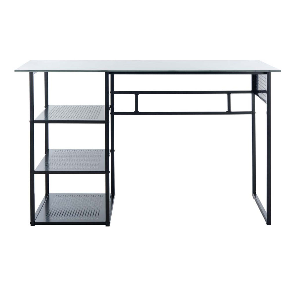 Safavieh Xyla 3 Shelf Glass Top Desk - White Marble Glass/Black