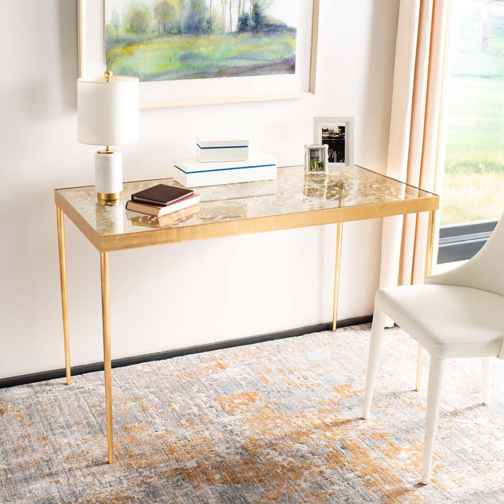 Safavieh Leilani Palm Leaf Desk - Gold Leaf/Glass