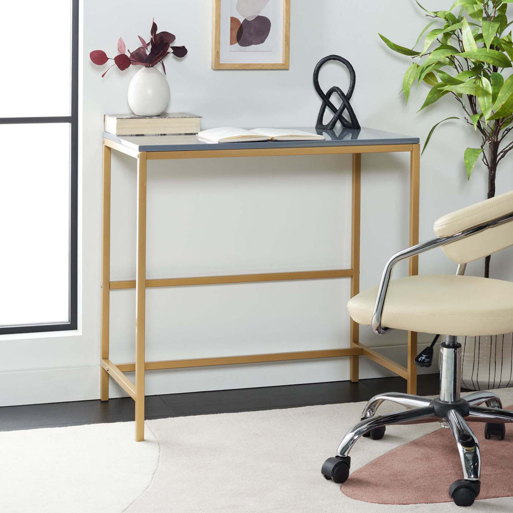 Safavieh Viv Glossy Wooden Desk - Light Grey / Gold