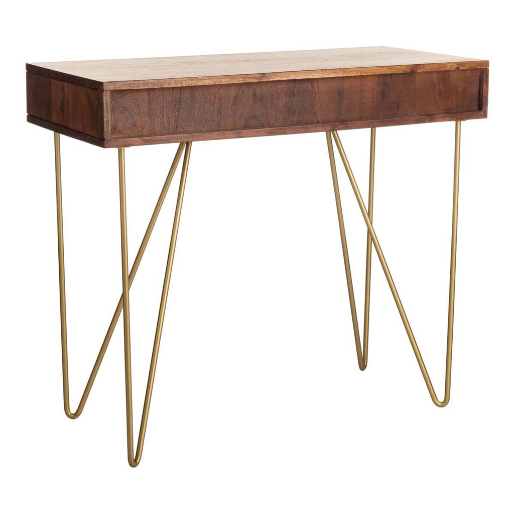 Safavieh Raveena Desk - Natural Acaica/Walnut Tiles/Brass