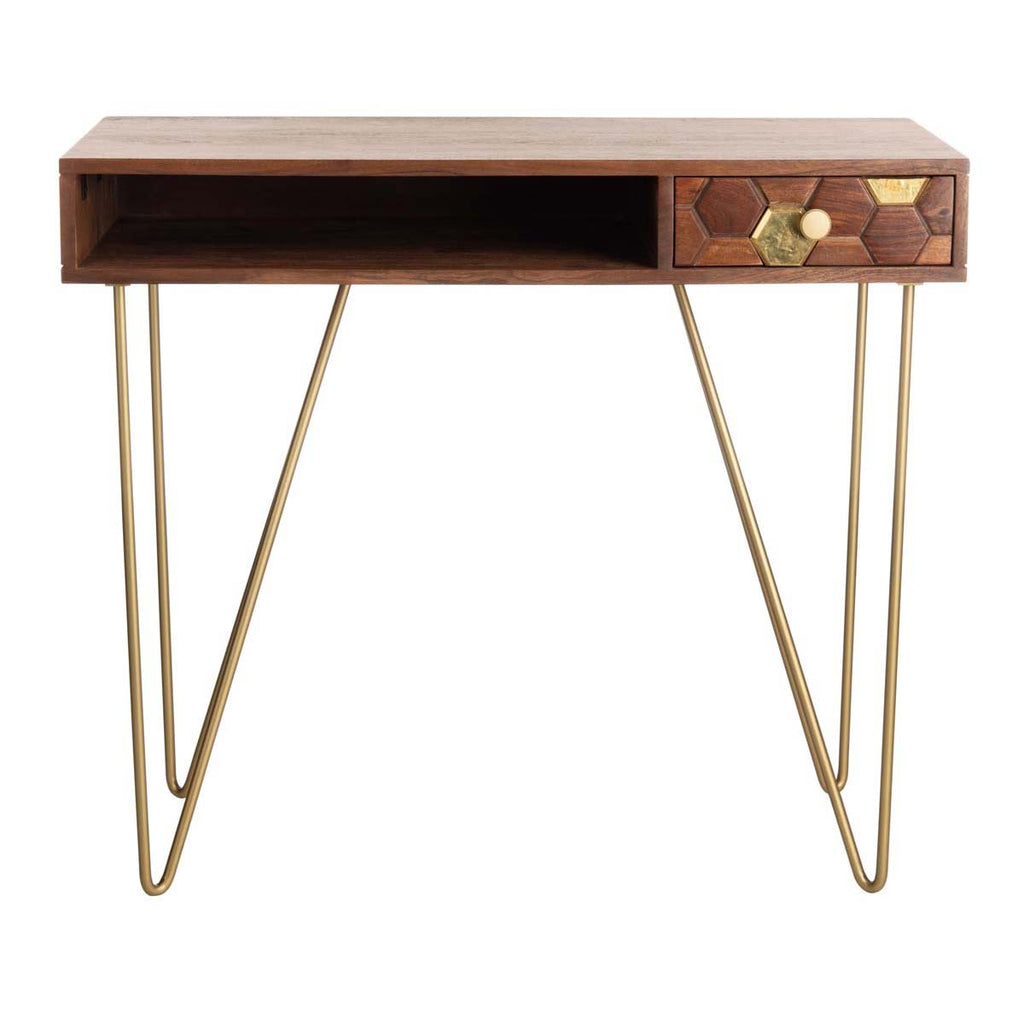 Safavieh Raveena Desk - Natural Acaica/Walnut Tiles/Brass