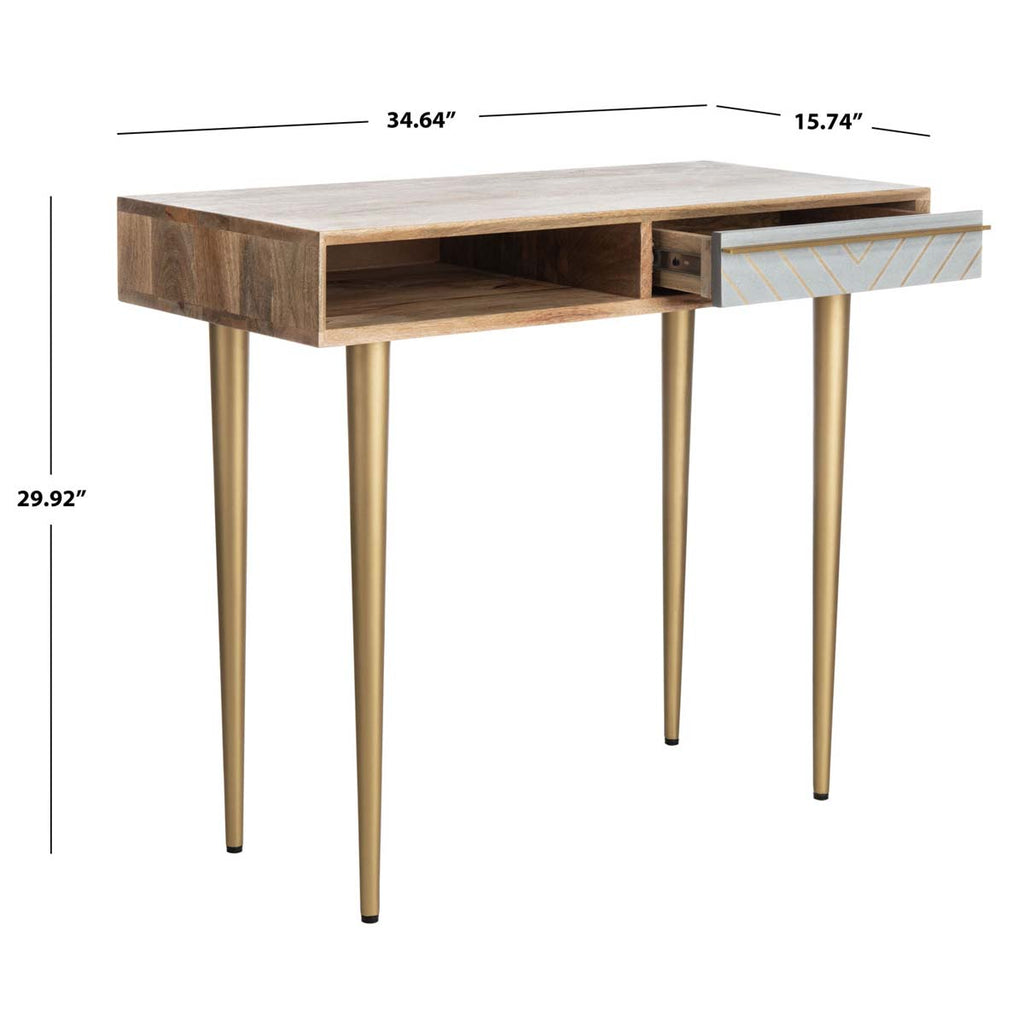 Safavieh Leni Desk - Natural/Grey Concrete/Brass Legs