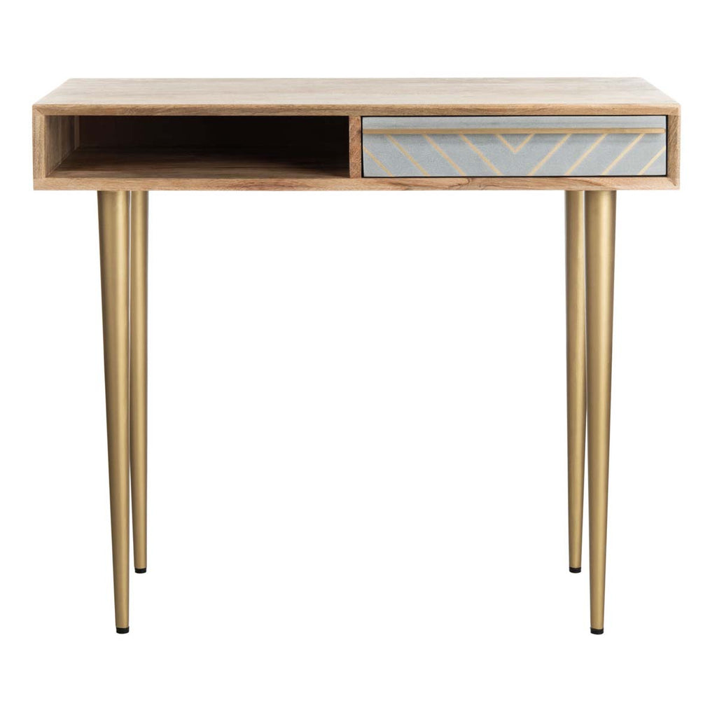 Safavieh Leni Desk - Natural/Grey Concrete/Brass Legs