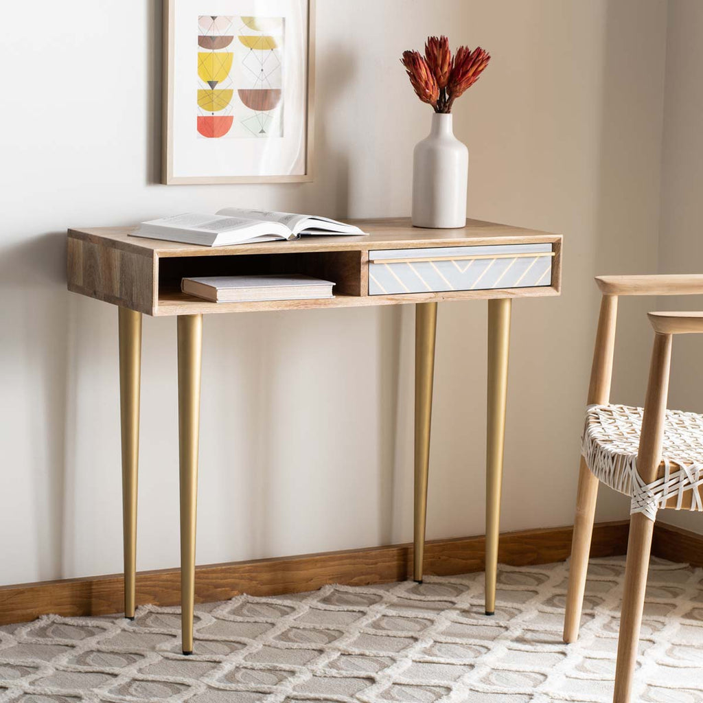 Safavieh Leni Desk - Natural/Grey Concrete/Brass Legs