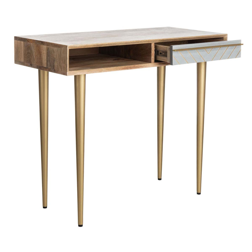 Safavieh Leni Desk - Natural/Grey Concrete/Brass Legs