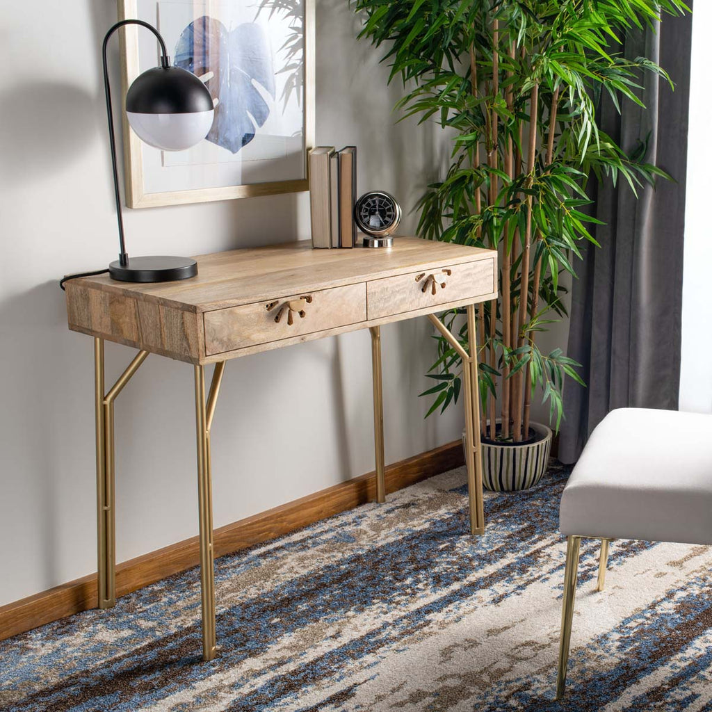 Safavieh Lily 2 Drawer Desk - Natural/Brass