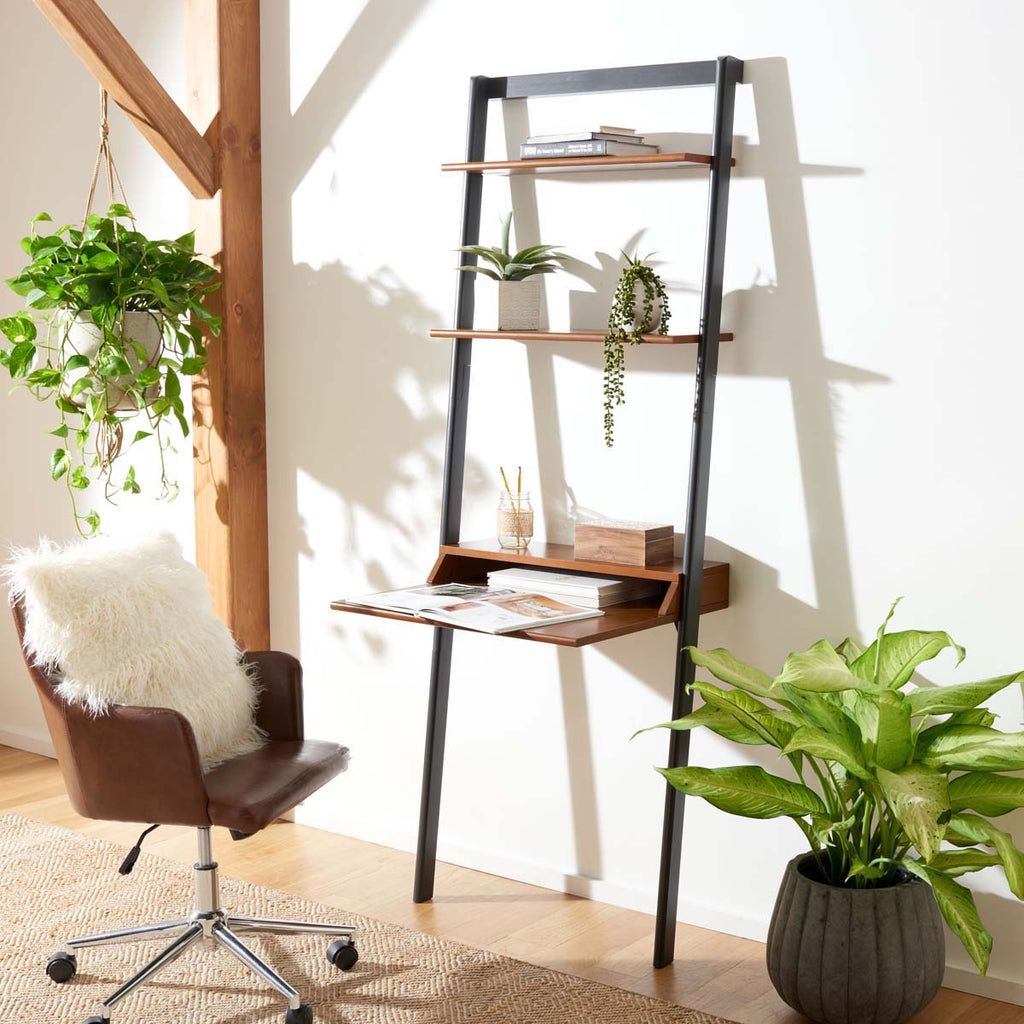 Safavieh Pamella 2 Shelf Leaning Desk-Honey Brown / Charcoal