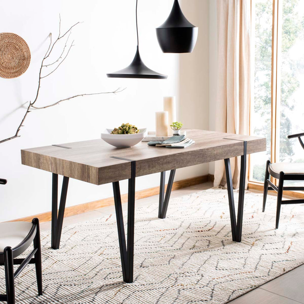 Safavieh Alyssa Rustic Midcentury Wood Top Dining Table - Multi/Brown/Black Metal Legs