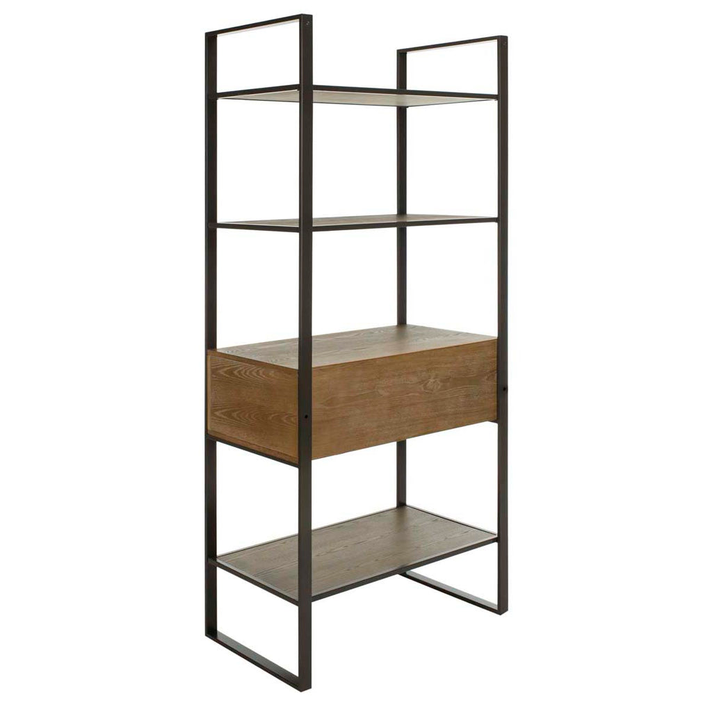 Safavieh Skylar 4 Tier 1 Drawer Etagere - Gun Metal/Rustic Oak