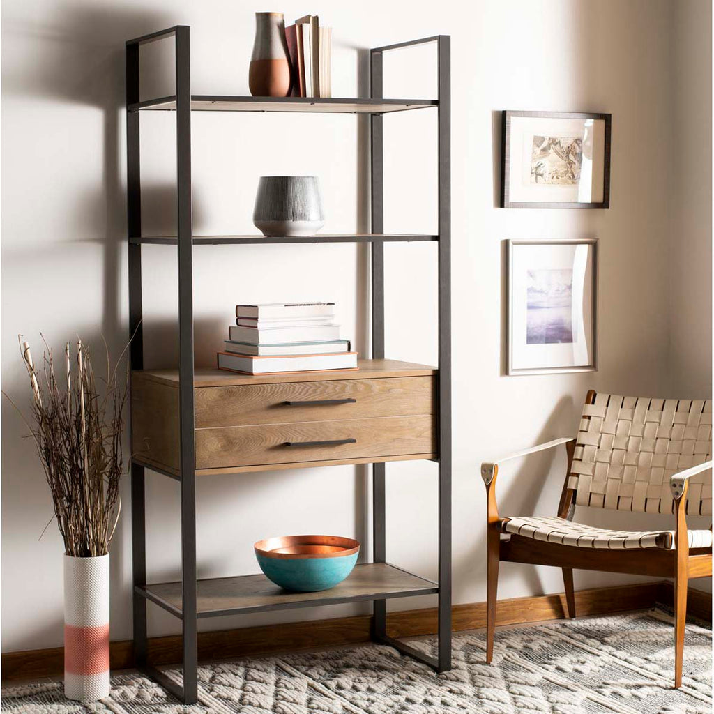 Safavieh Skylar 4 Tier 1 Drawer Etagere - Gun Metal/Rustic Oak