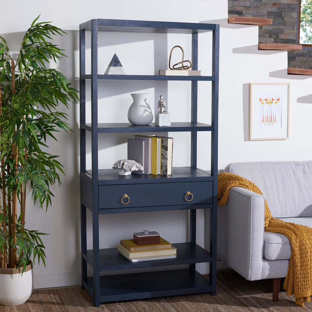 Safavieh Johni 1 Drawer 5 Shelf Etagere-Navy