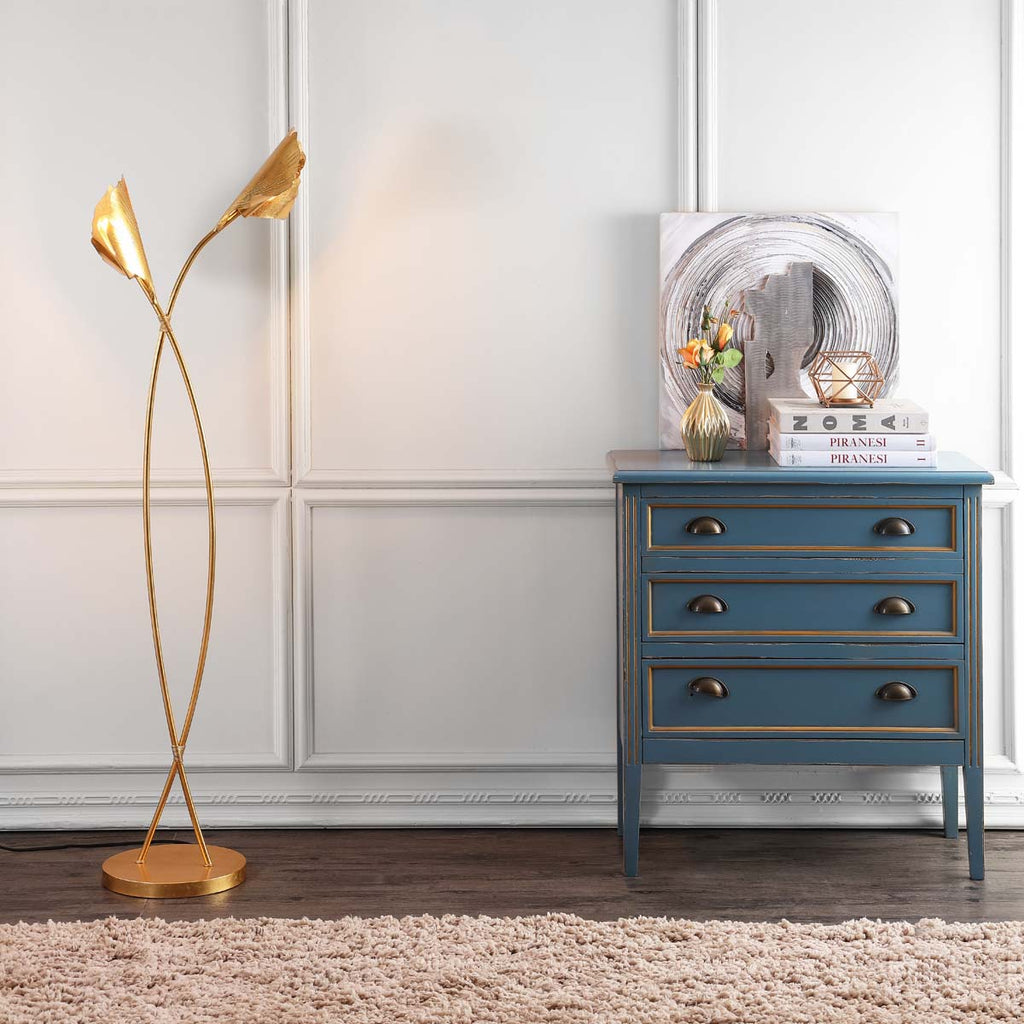 Safavieh Merrigan Ginkgo Leaf Floor Lamp-Gold Leaf