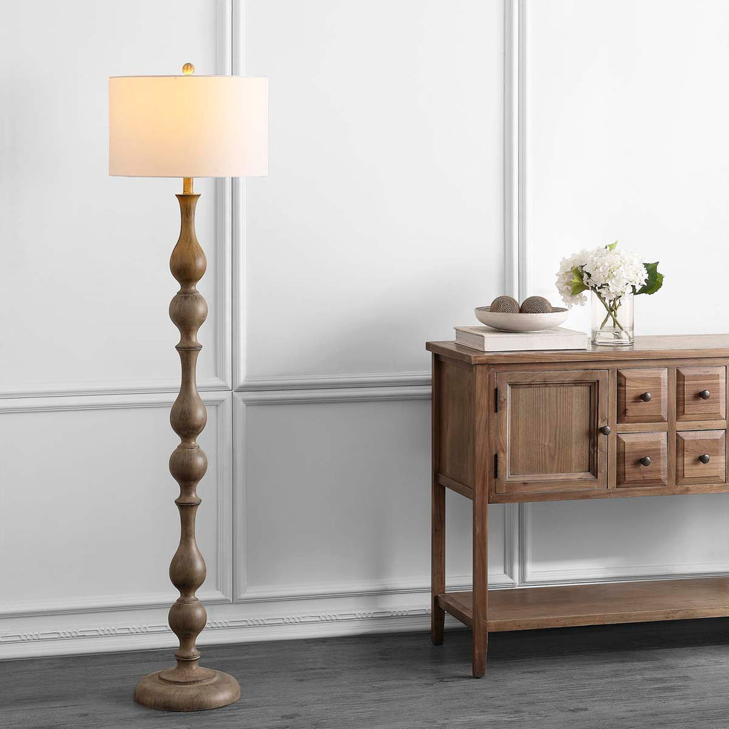 Safavieh Glendora Floor Lamp-Brown Wooden Finish