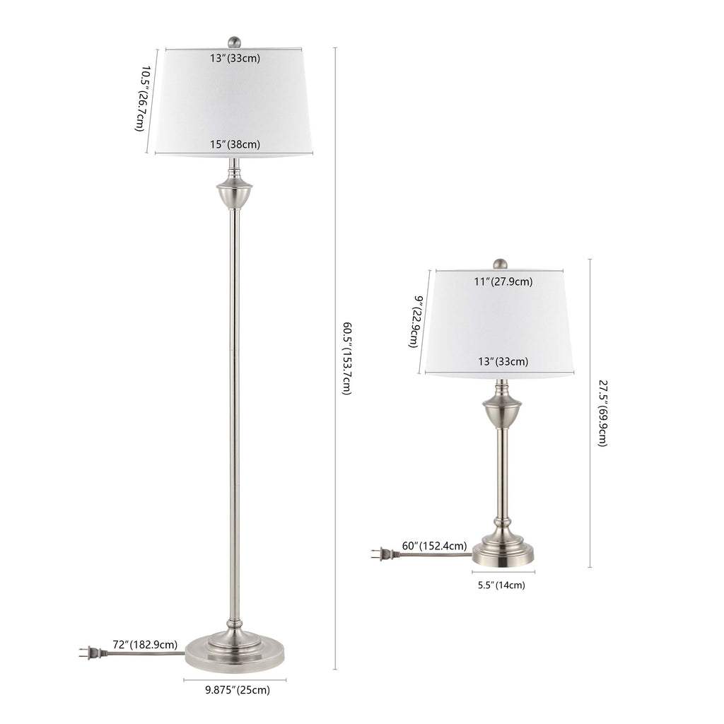 Safavieh Peltier Floor And Table Lamp Set of 3 - Nickel