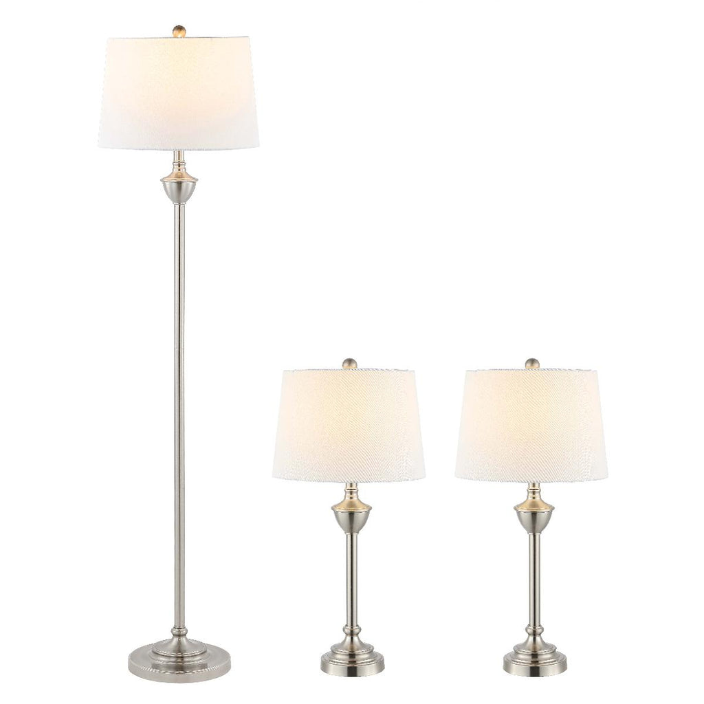 Safavieh Peltier Floor And Table Lamp Set of 3 - Nickel