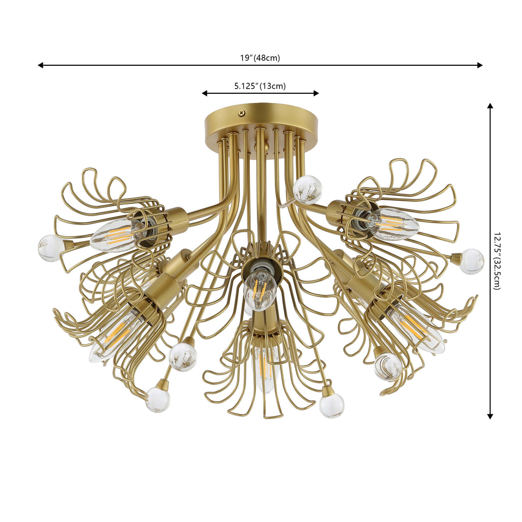 Safavieh Leandra, 7 Light, 19 Inch, Metal Flush Mount - Gold