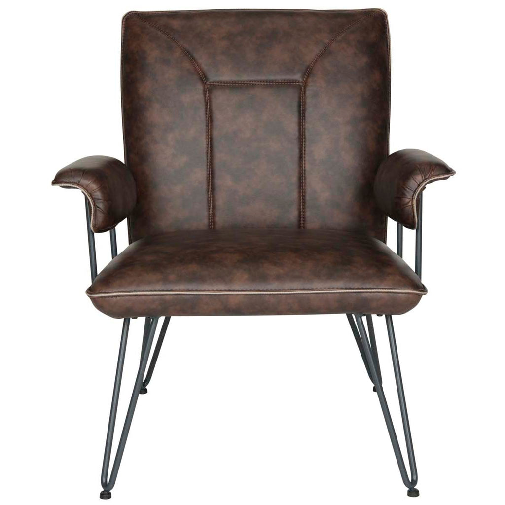 Safavieh Johannes 17.3H Mid Century Modern Leather Arm Chair - Antique Brown