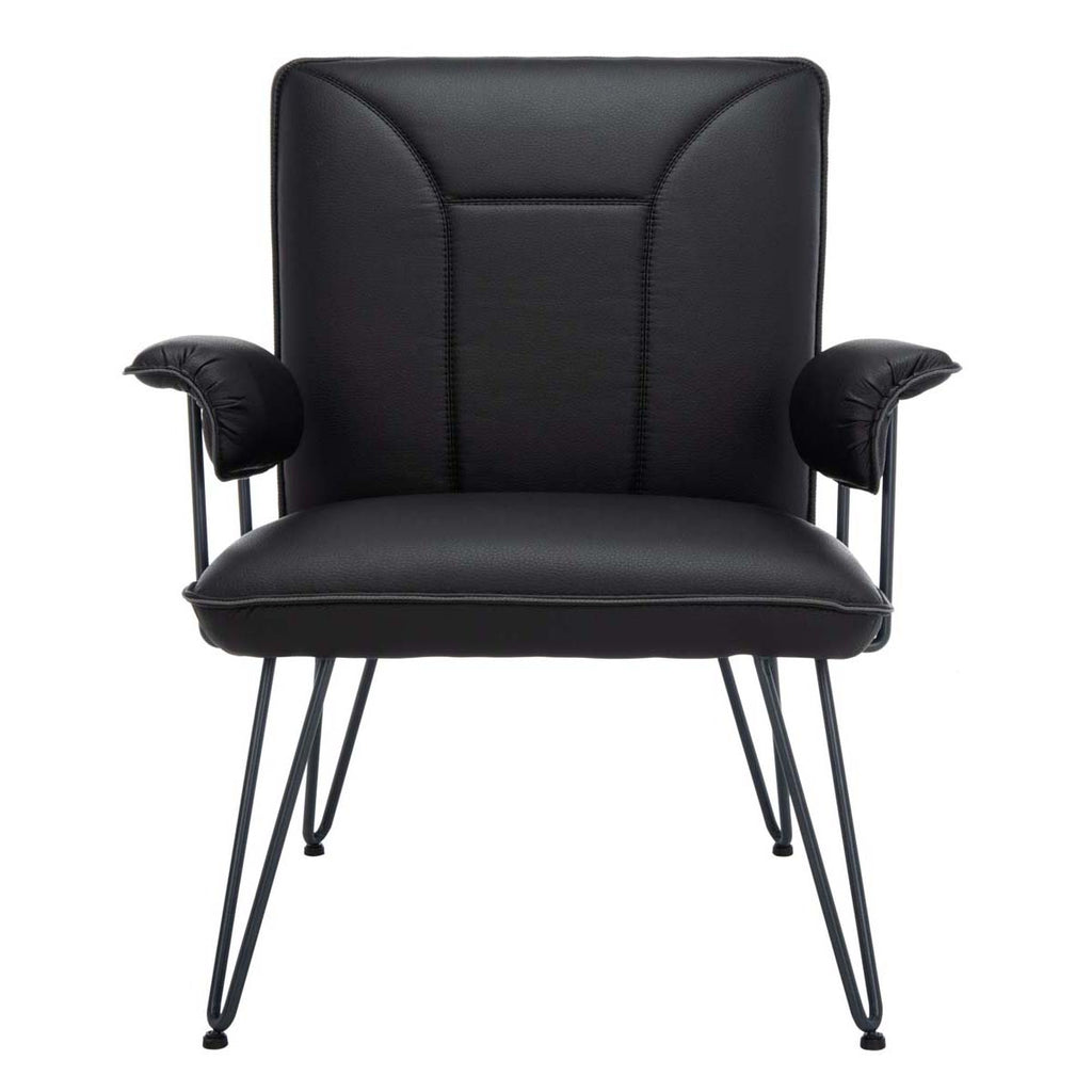 Safavieh Johannes 17.3H Mid Century Modern Leather Arm Chair - Black Pu